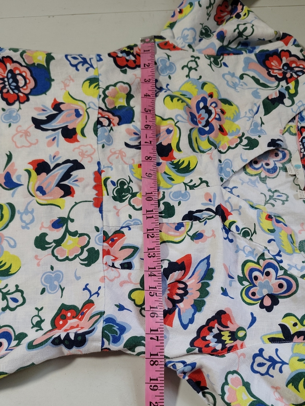 Boden 100% Linen 3/4 Sleeves V Neck Floral Mini Dress Size 10L Beachy Bohemian - Picture 12 of 16
